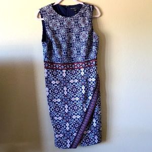 Maggy London Blue Red White Short Sleeve Flower Dress Sz 12